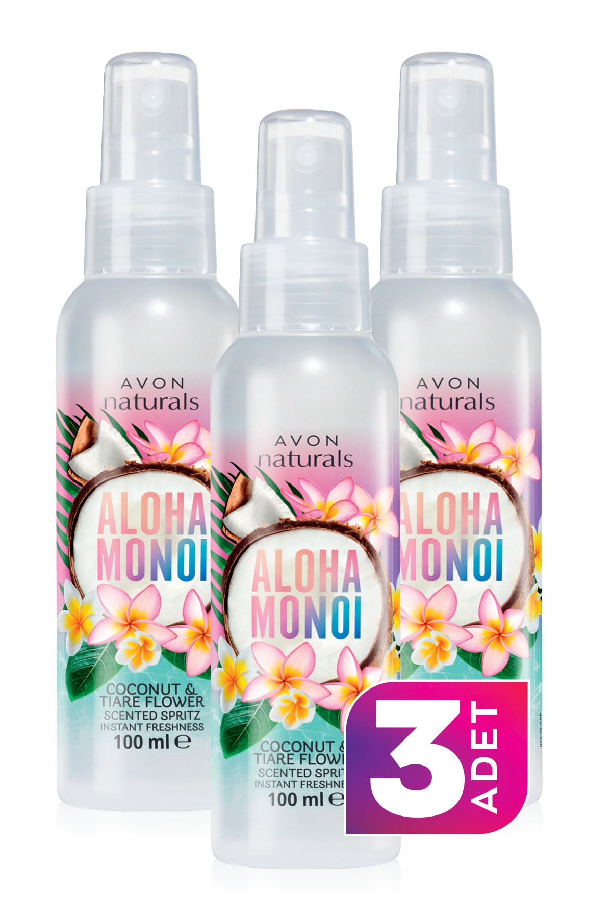 AVON Naturals Hindistan Cevizi ve Tiare Çiçeği Kokulu Vücut Spreyi - 3'lü Paket