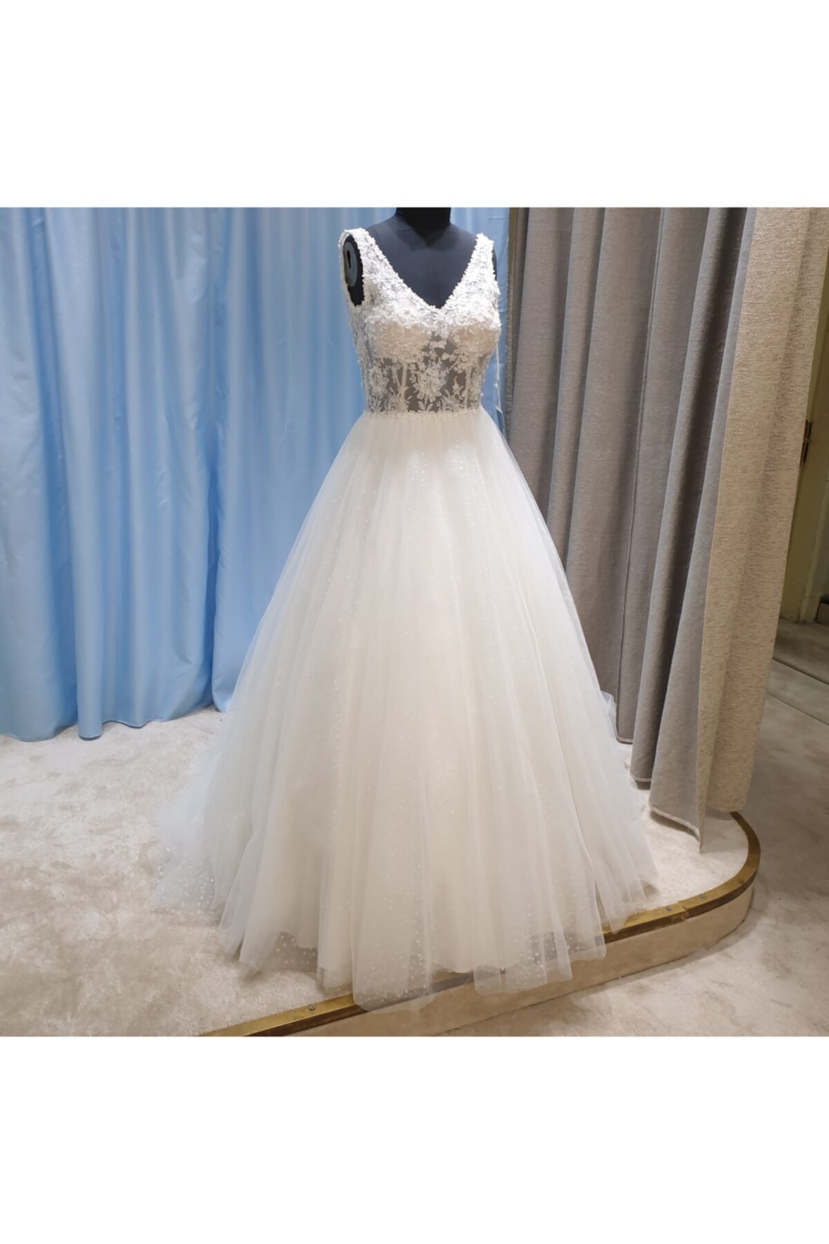 Düzey Moda Kadın Ekru Üst Beden Transparan Gelinlik