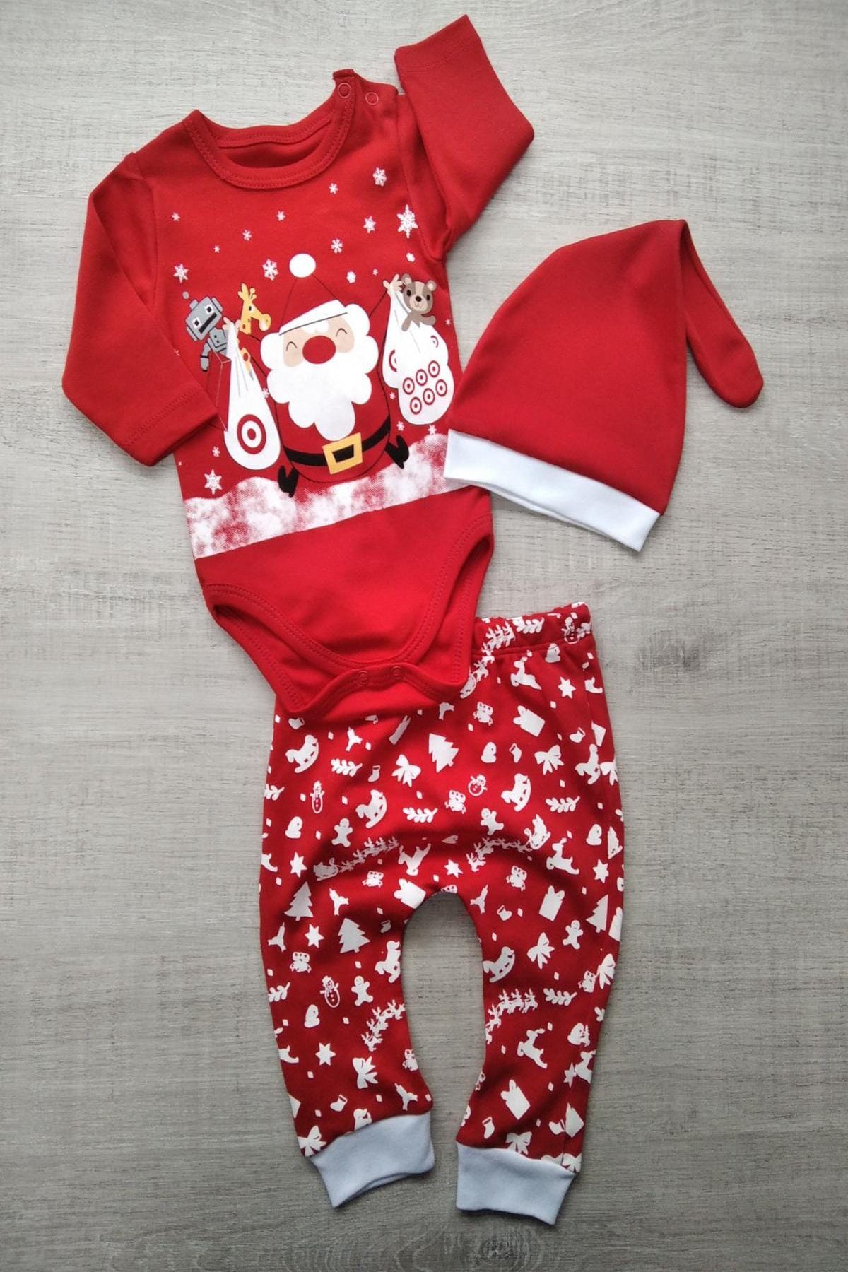bebek exclusive erkek bebek kirmizi yilbasi temali noel baba sapkali 3lu takim fiyati yorumlari trendyol