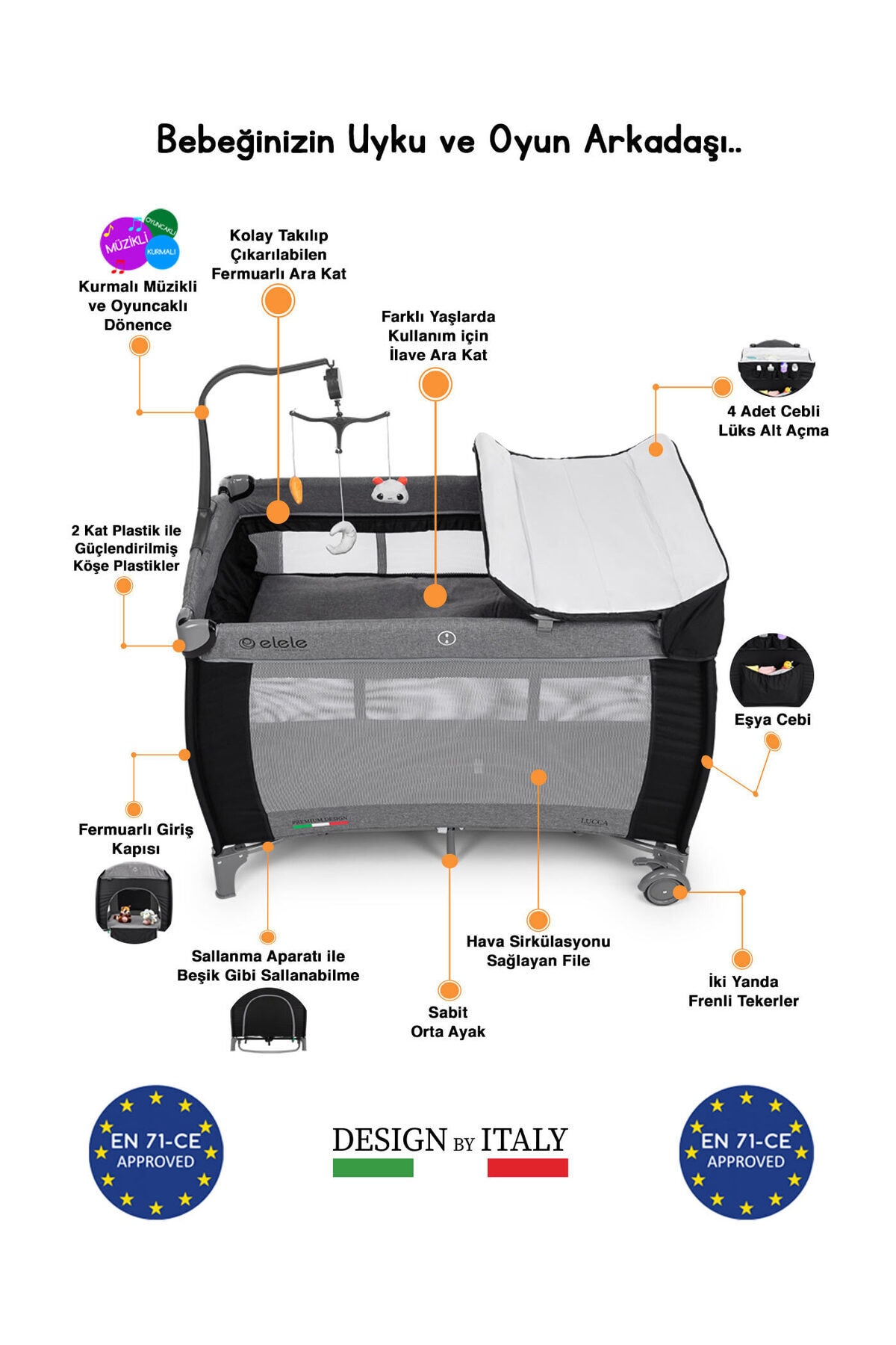 elele lucca donenceli oyun parki 70x110 cm gri siyah fiyati yorumlari trendyol