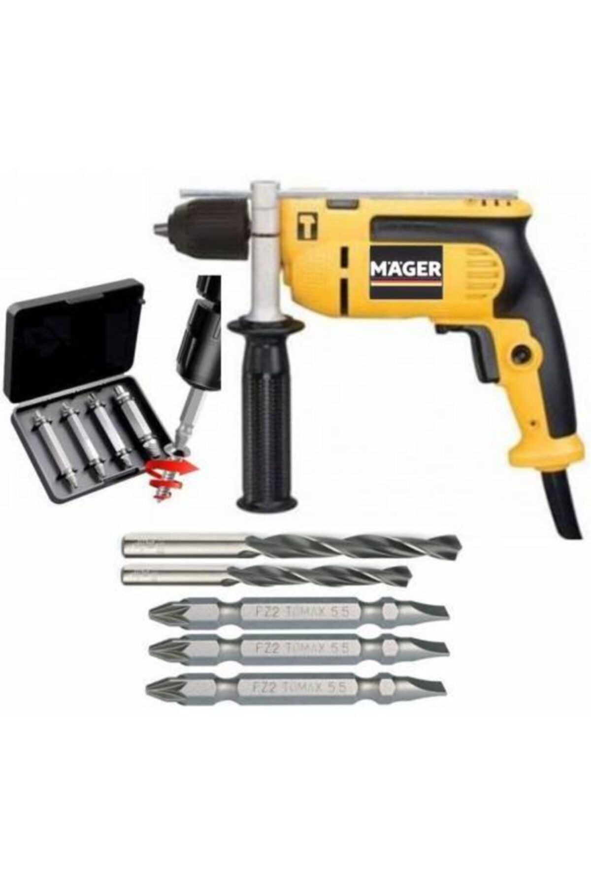 Mager Mgr101200drb Matkap Ve 4 Lü Prof Bozuk Vida Çıkarıcı Set 5 Adet Delme Vidalama Uç Hediye