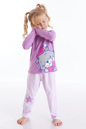 Denokids Uykucu Kedi Kız Pijama Takım