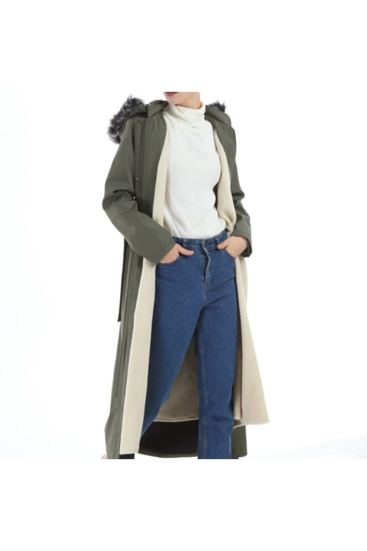 Organic Kadın Yeşil  Kumaş Tam Boy Parka