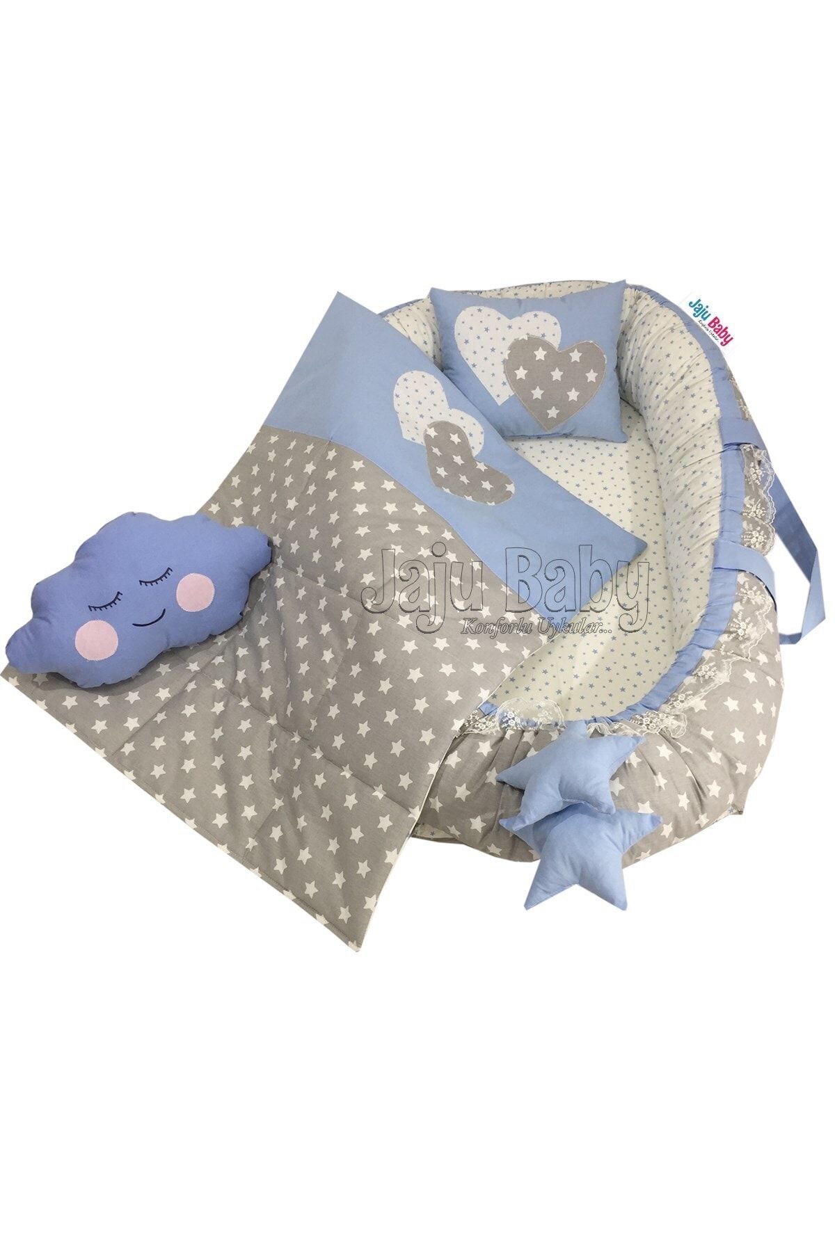 Jaju Baby Nest Gri Yıldızlı 4'lü Babynest Set