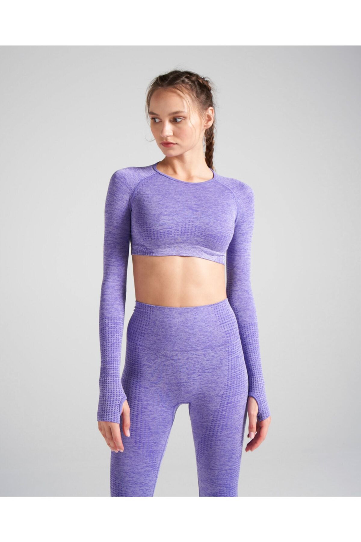 qlu Kadın Mor Dikişsiz Crop Top Büstiyer