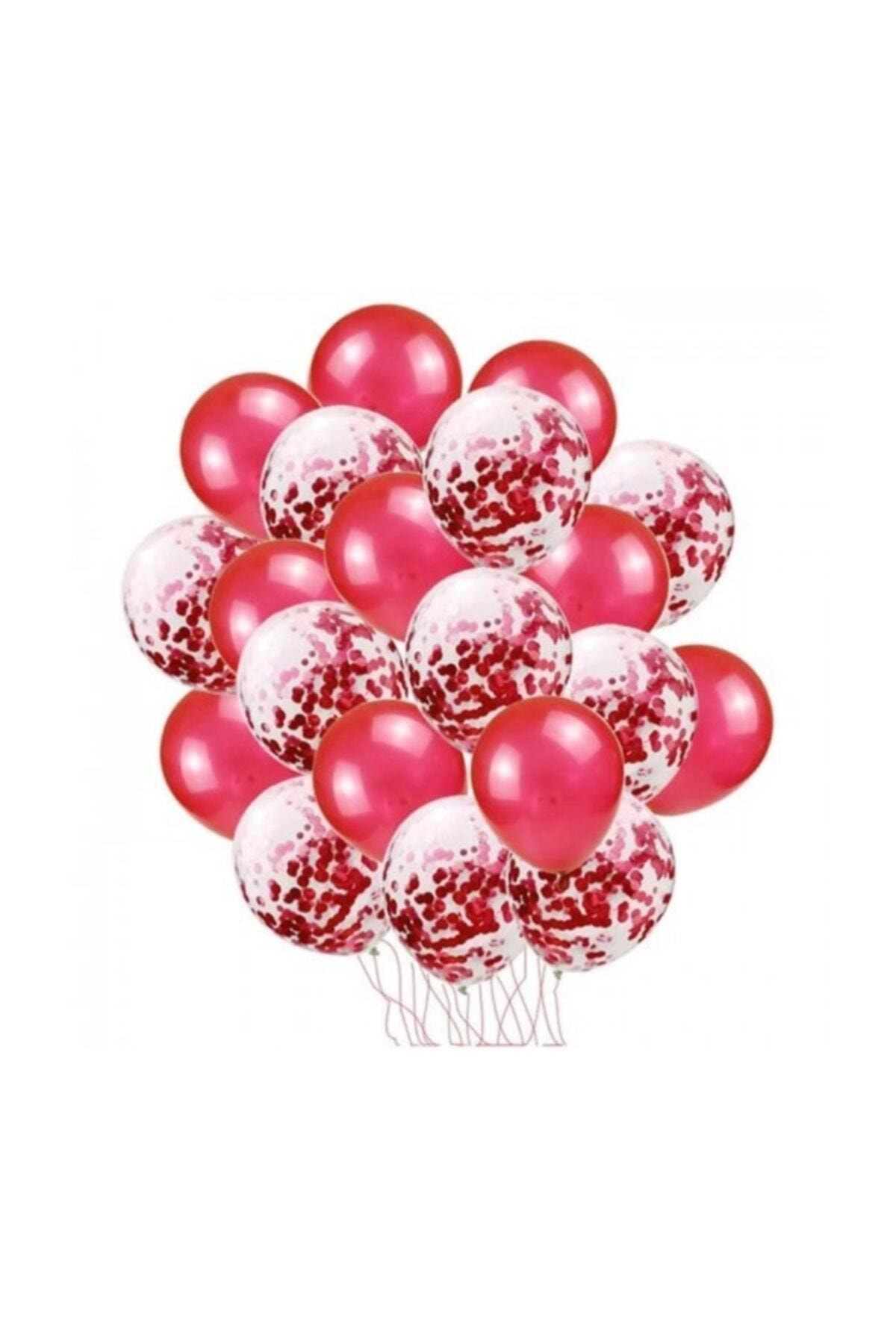 BalonEvi Kırmızı Konfetili Balon Seti - 20 Adet