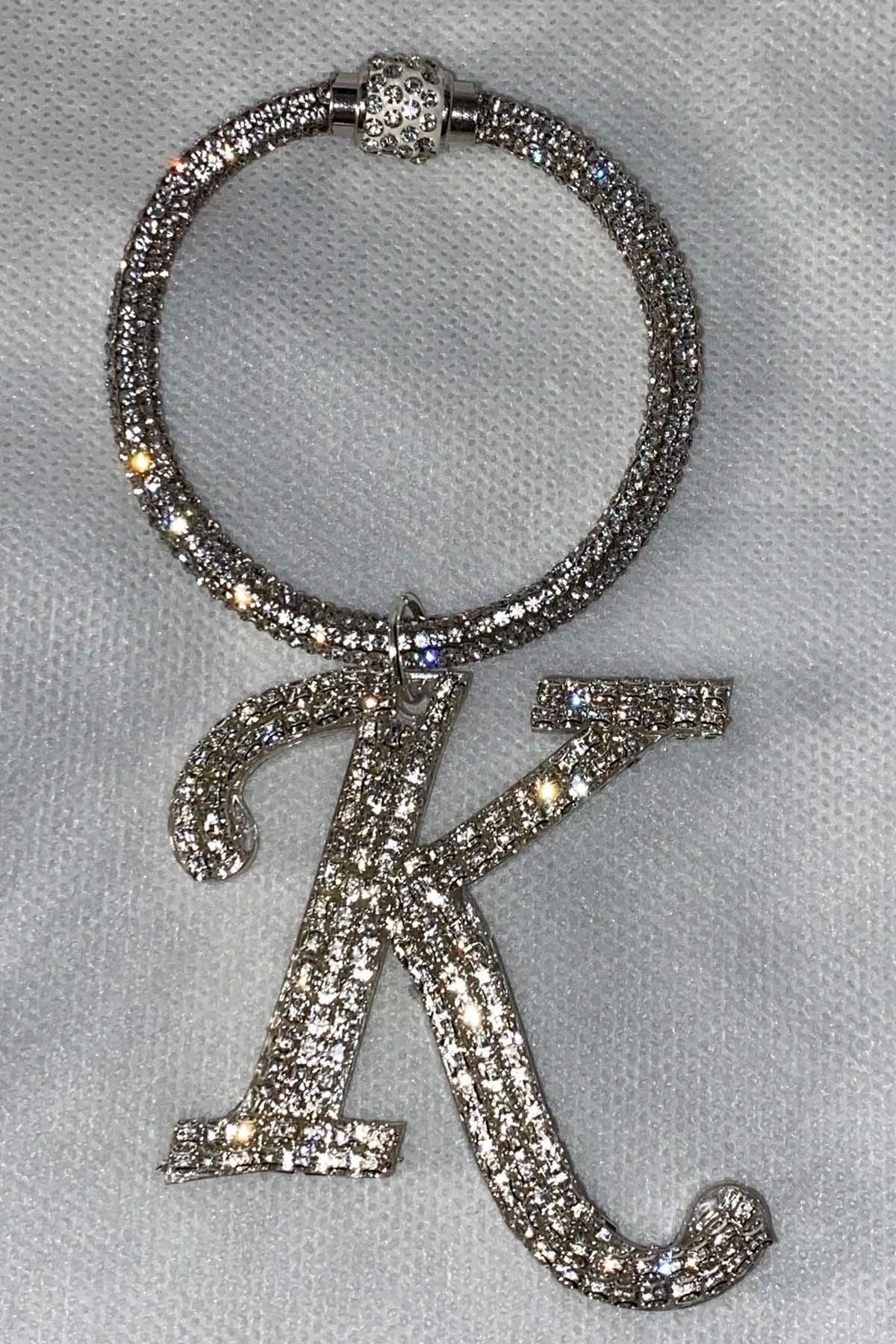 Arabasına Aşıklar Kulübü Swarovski Taşlı Bileklik Anahtarlık K Harfli