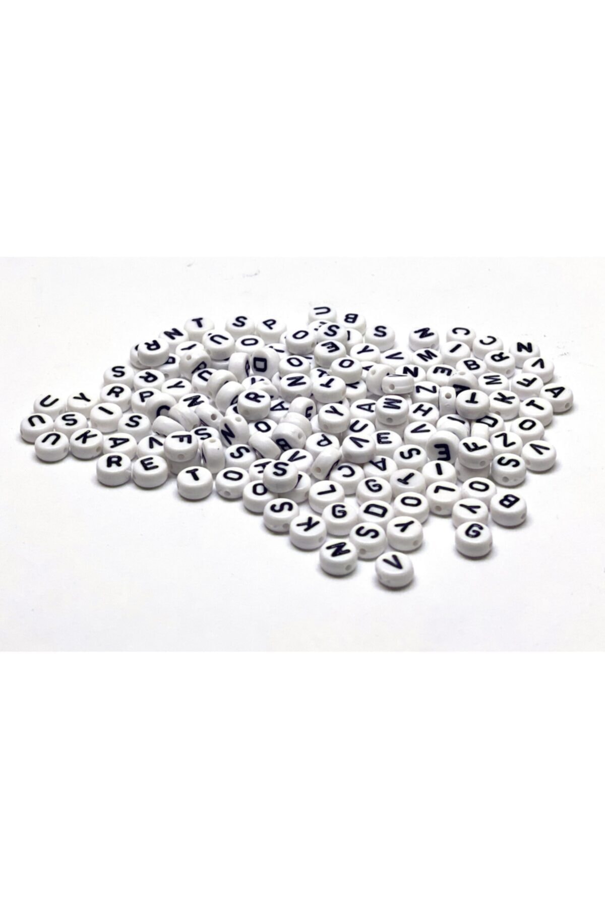 Bihızlı Harf Boncuk - Yassı Beyaz Üzeri Siyah - 5 Mm ( Alfabedeki Tüm Harflerden 3'er Adet )