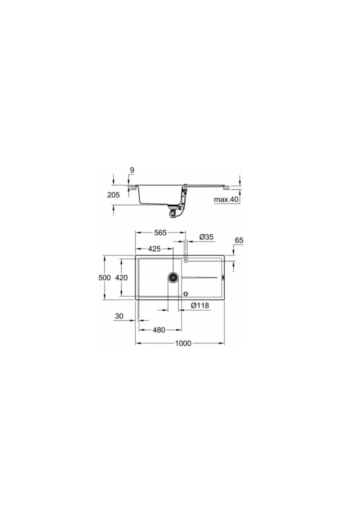Grohe K400 Kuvars Kompozit Eviye 60 -c 100/50, Granit Gri Rengi - 31641at0