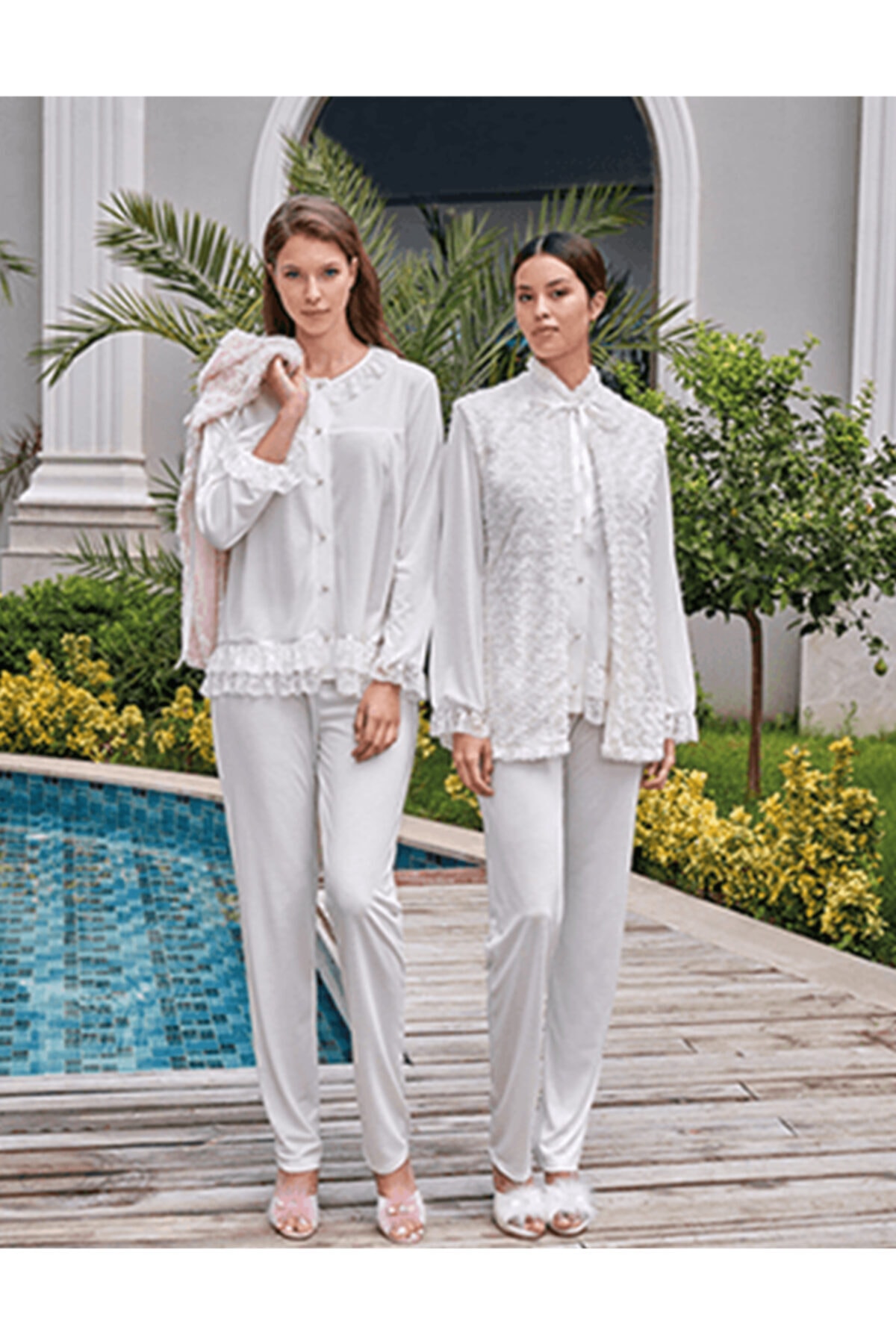Jar Pierre Kadın Pudra Peluş 3'lü Pijama Sabahlık Seti