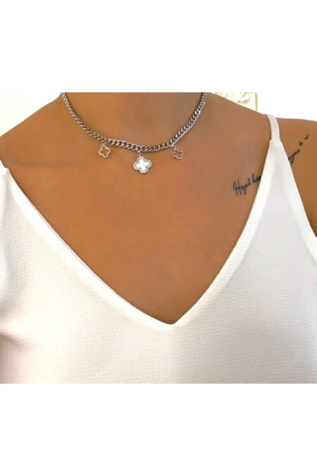 Markiz Takı Beyaz Yonca Choker Kolye