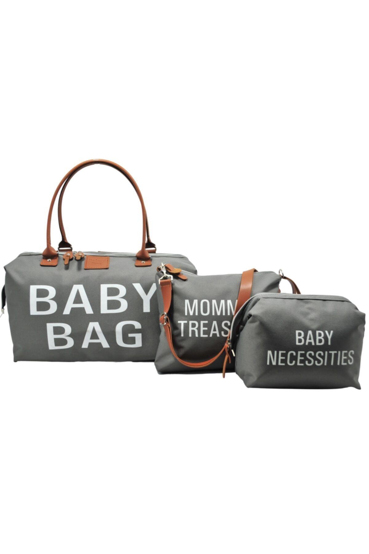 Babysi Baby Bag Tasarım 3 Lü Set Gri Anne Bebek Bakım Ve Kadın Çantası