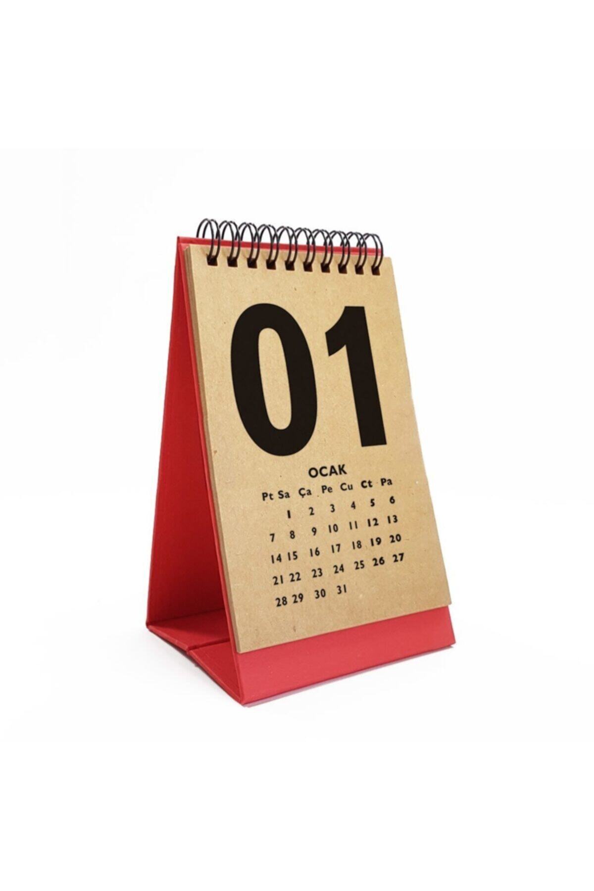 bi'aldım Rakam Serisi Masa Takvimi - Dikey Kırmızı Kraft