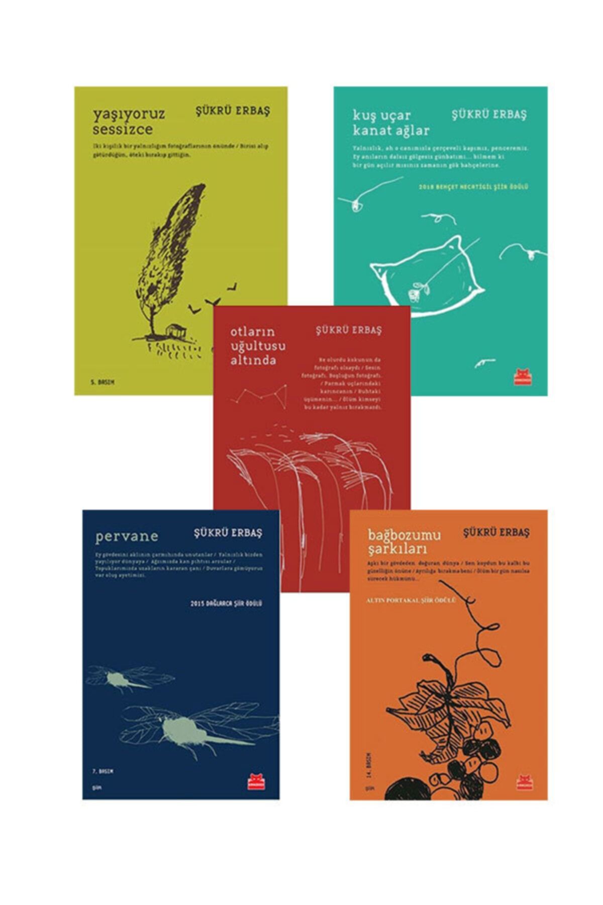 Kırmızı Kedi Yayınevi Şükrü Erbaş Şiir Serisi (5 Kitap) Bağbozumu, Yaşıyoruz Sessizce, Kuş Uçar Kanat Ağlar ....