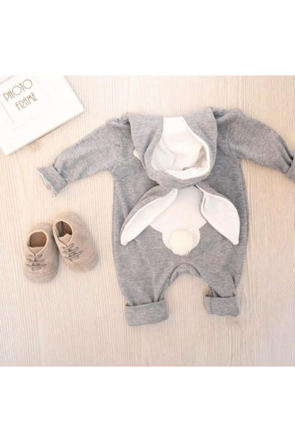 Hergünİndirim Unisex Bebek Gri Tavşan Kulaklı Tulum
