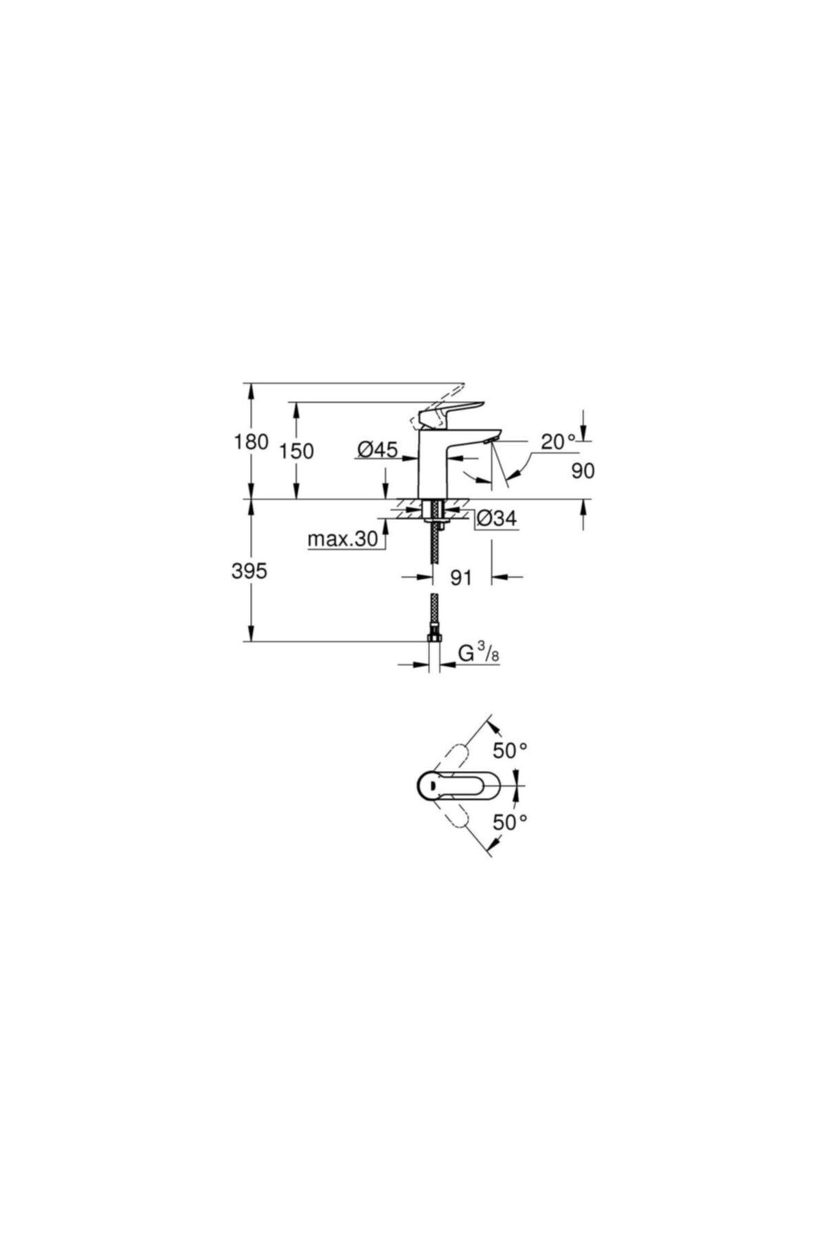 Grohe Bauedge Lavabo Bataryası S-size- 23330000