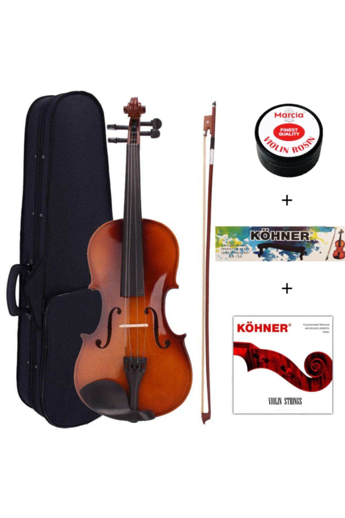 MARCİA 4/4 Tam Boy Keman Yastık  Reçine ve Tel Set