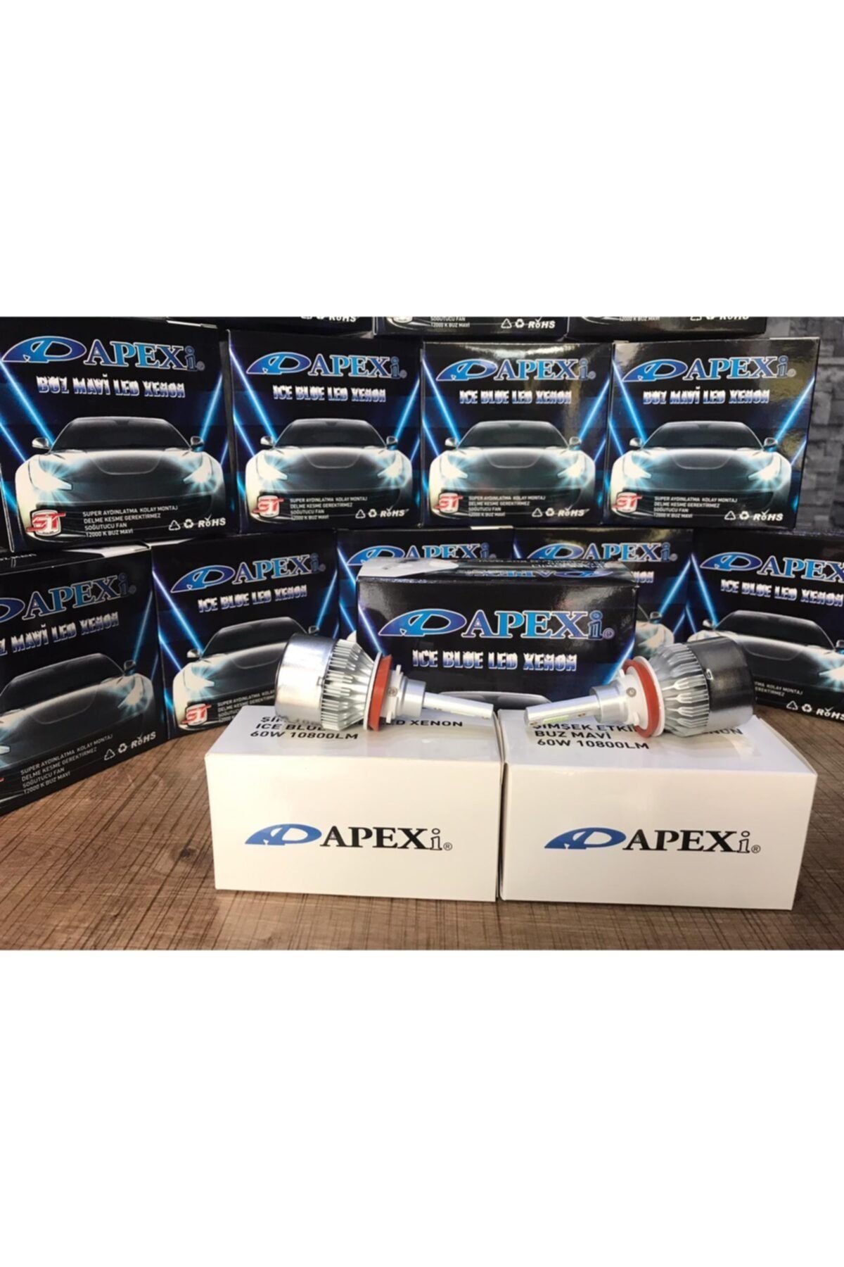 APEXİ H4 Buz Mavi Led Xenon-şimşek Etkili-10800 Lm 12000k- Yüksek Aydınlatma Gücü