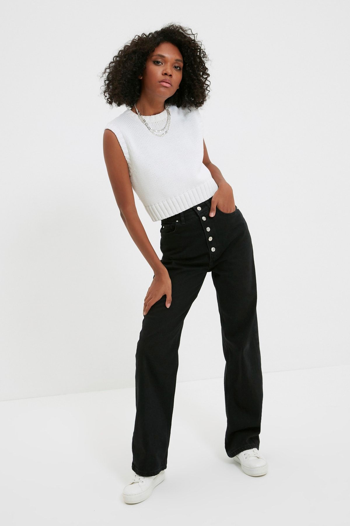 TRENDYOLMİLLA Siyah Yüksek Bel 90's Wide Leg Jeans TWOAW22JE1372