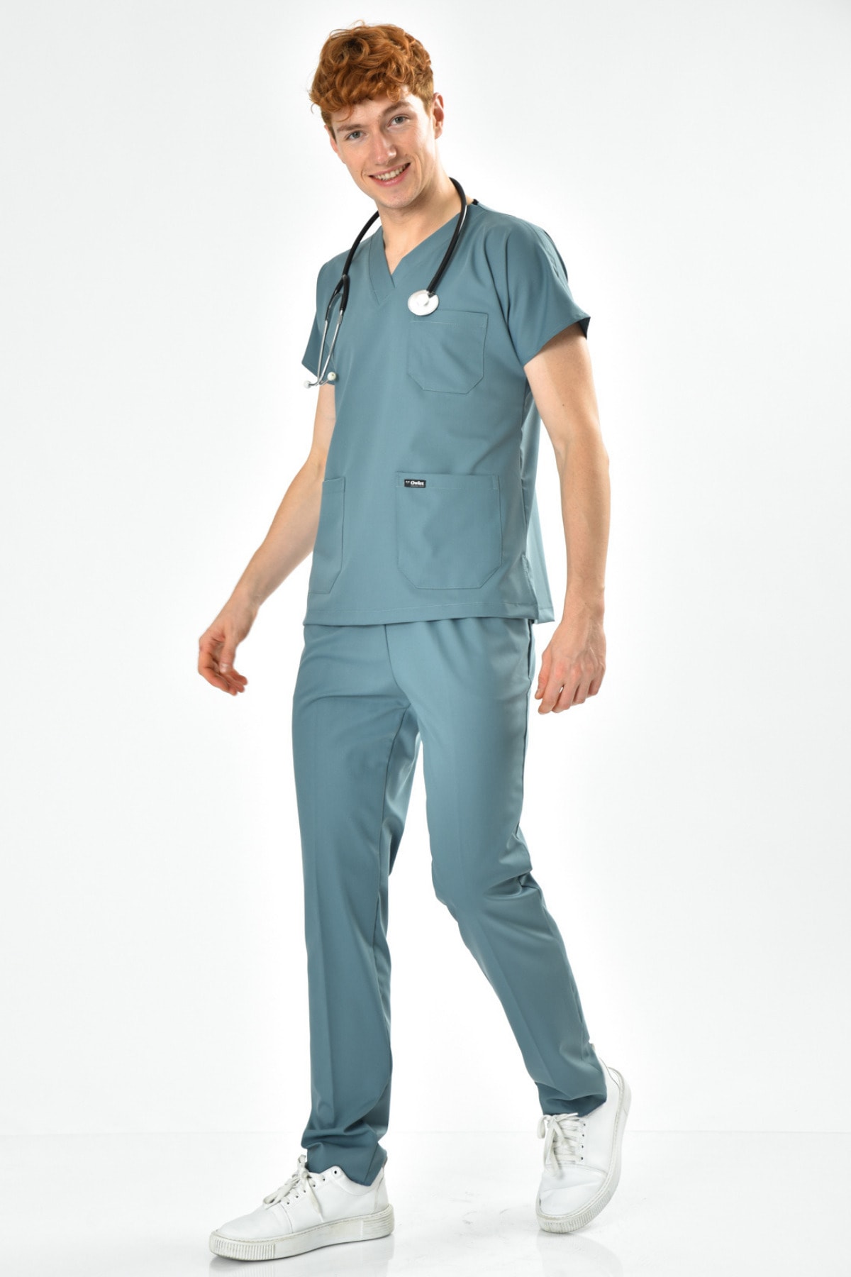 Owlet Medikal Likralı Antrasit Mavi Cerrahi Forma Takım