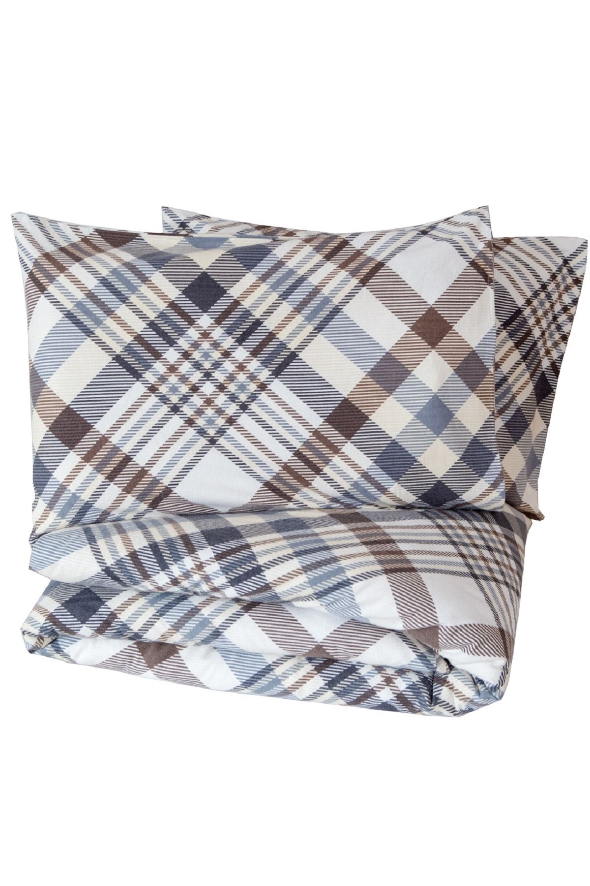makiteks %100 Pamuk Kışlık Flanel Pazen Dokuma 2’li 50x70 Yastık Kılıfı Seti , Bej Ekose
