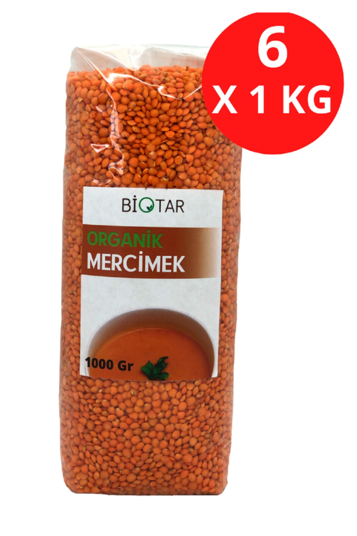 BİOTAR Organik Tarım Ürünleri Organik Kırmızı Mercimek 1000 Gr X 6 Adet
