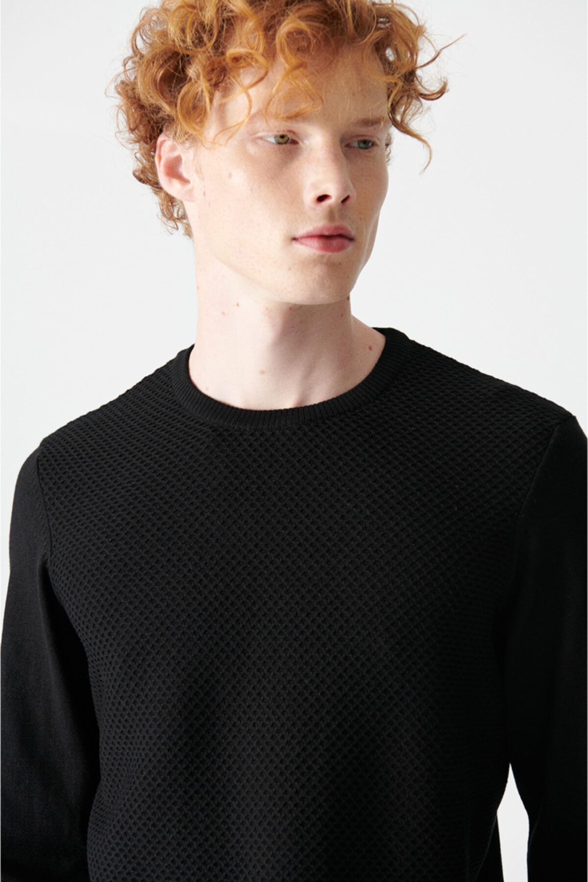 Avva Erkek Siyah Bisiklet Yaka Jakarlı Kazak A12y5105