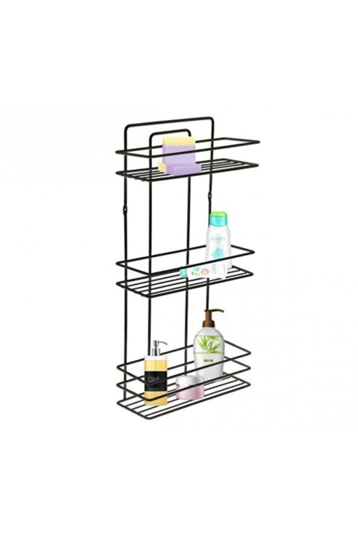 Kitchen Store Paslanmaz Siyah 3 Katlı Düz Banyo Köşeliği Şampuanlık Köşelik Banyo Rafı