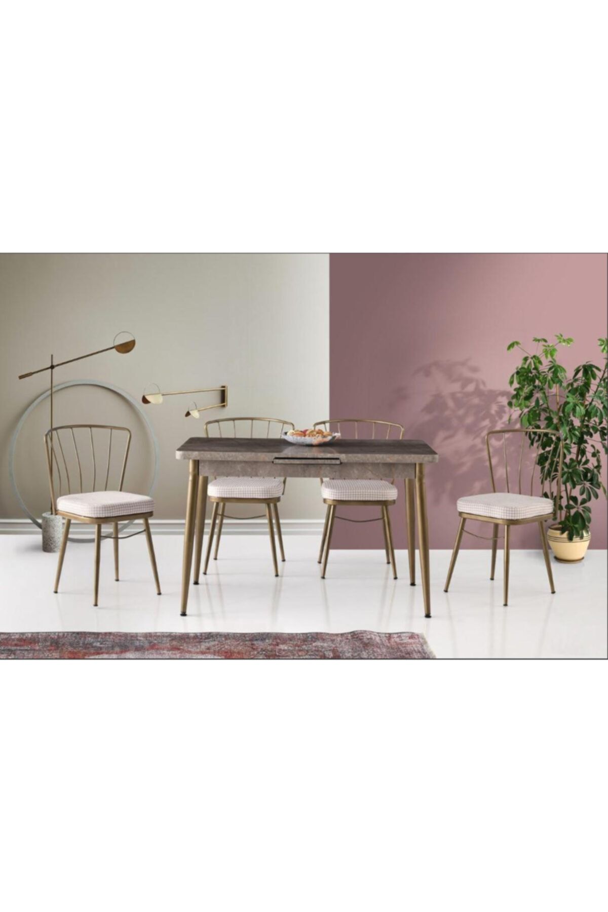 erezoğulları Modern Ceviz Desen Açılır Mutfak Masası 70x120 Ve 4 Sandalye