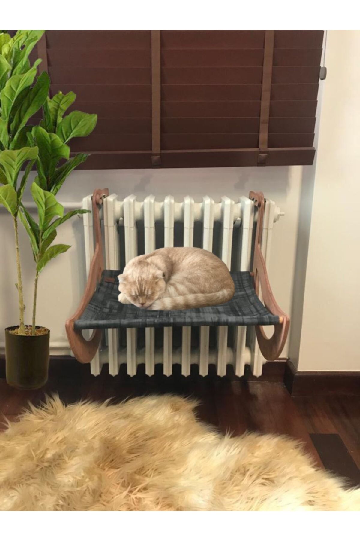 LYKKE PAWS Duck Ayarlanabilir Ahşap Kalorifer Kedi Yatağı Hamak