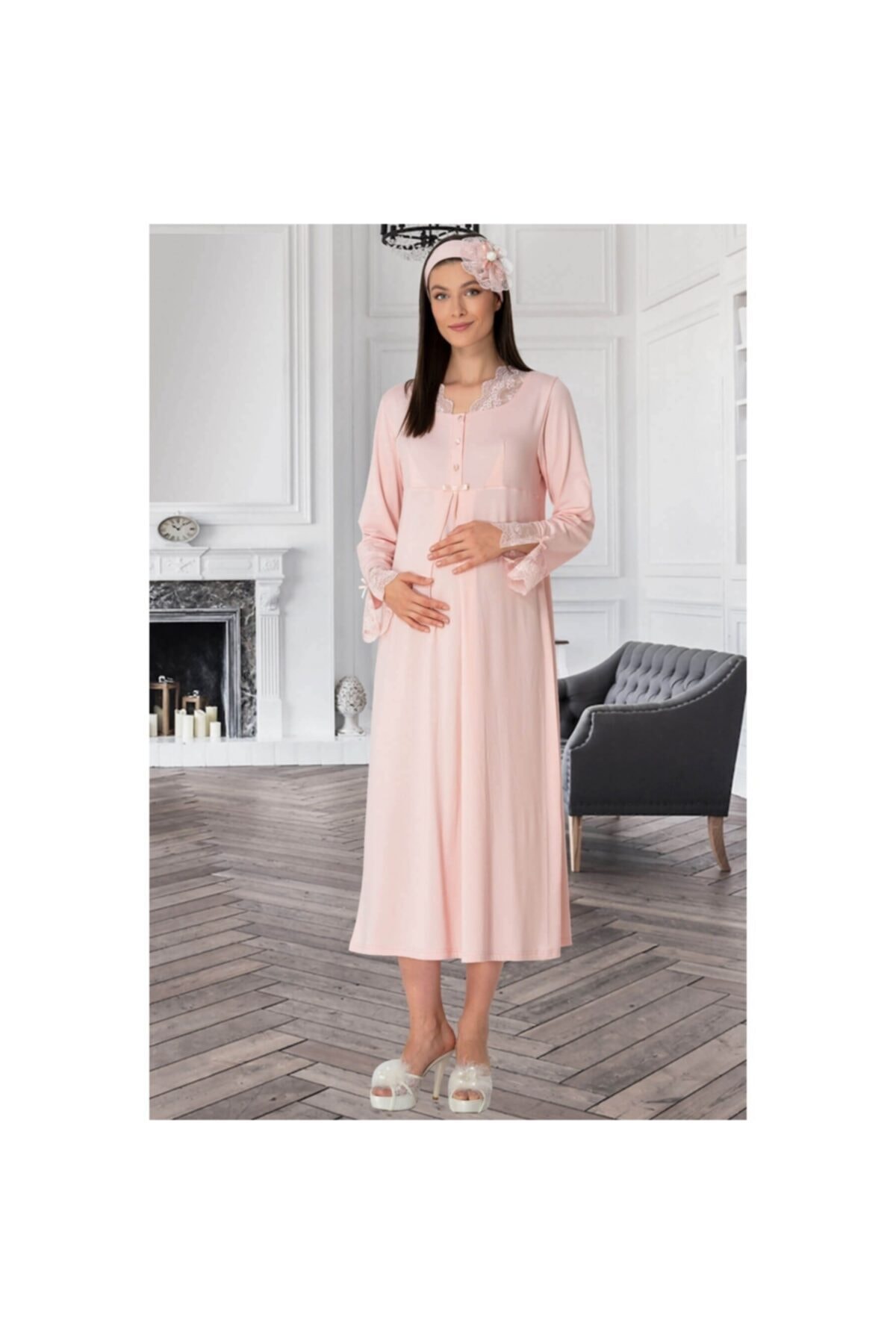 By Mecit Pijama Kadın Pembe 5312 Hamile Lohusa Gecelik