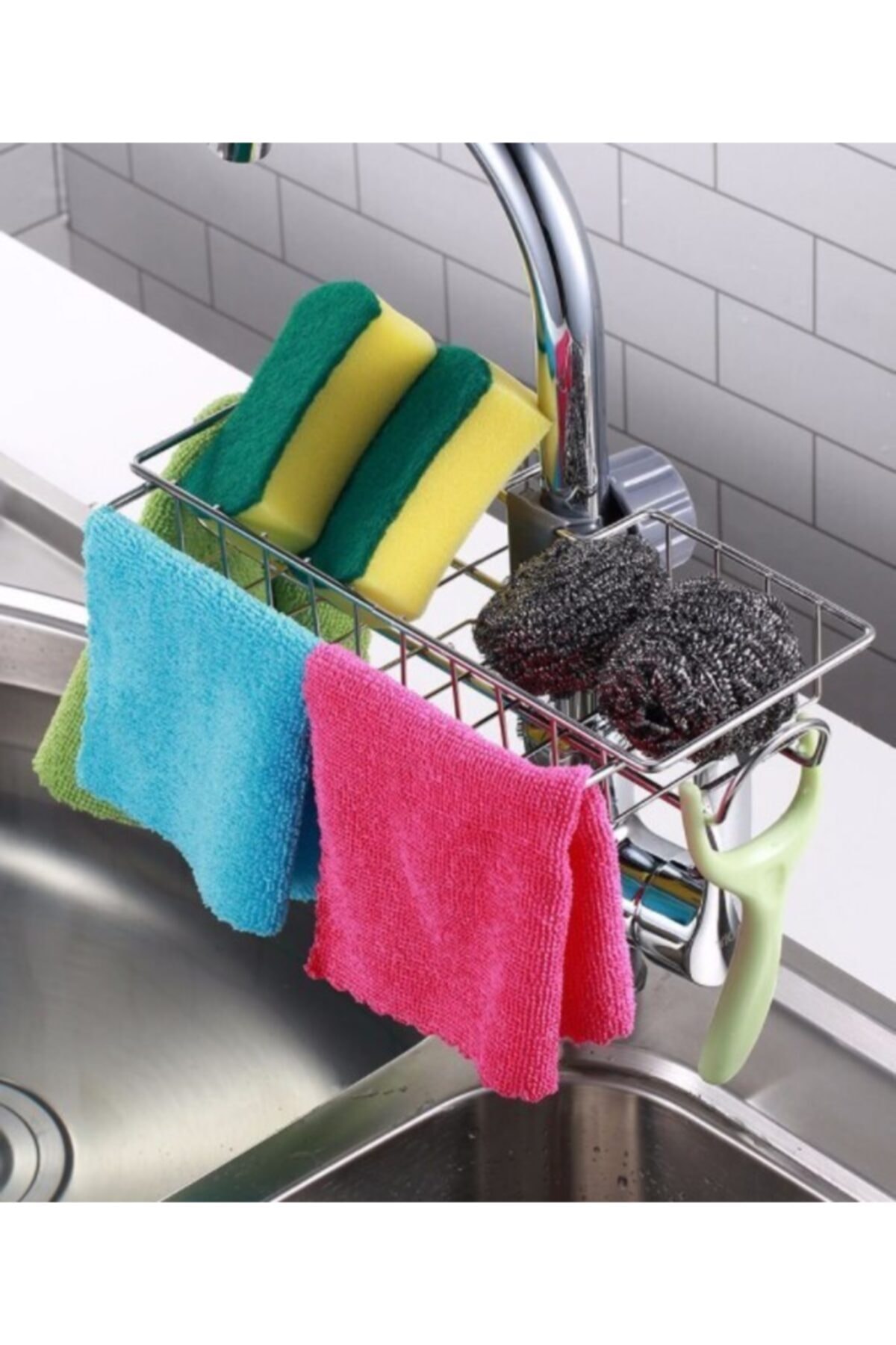 Berrinstore Büyük Boy Musluk Rafı Mutfak Banyo Organizer Demir Raf