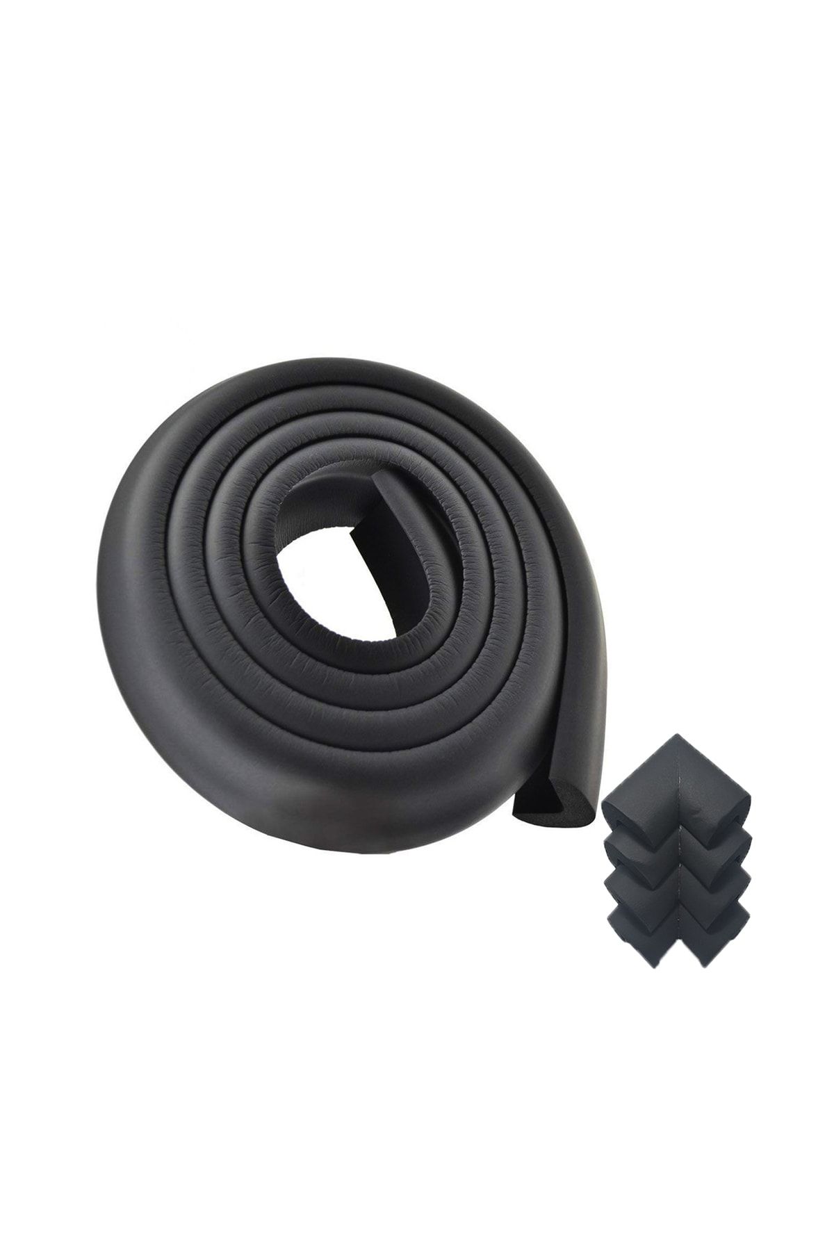 Evokids ( 2 Metre Kauçuk Kenar + 4 Adet Köşe ) Siyah Kauçuk Kenar Koruyucu