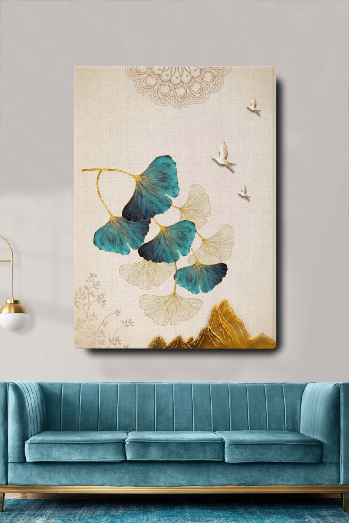 Blok Design Dekoratif Soyut Çiçek Ve Kuşlar Sürreal Kanvas Duvar Tablosu