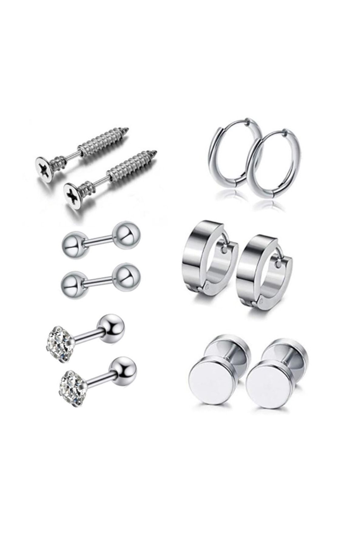 Chavin Silver Çelik 6 Takım Bayan Erkek Küpe Ep41by
