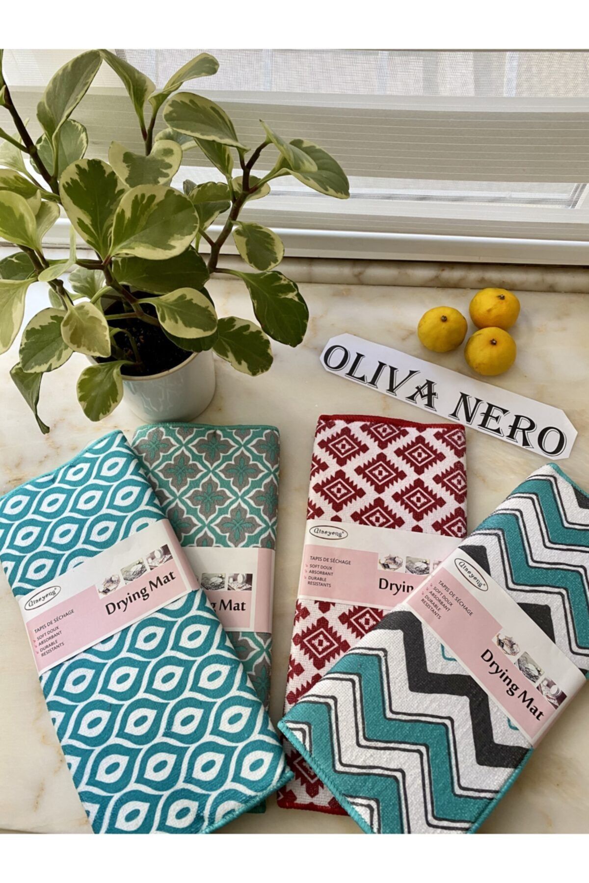 Oliva Nero Baskılı Bulaşık Kurutma Örtüsü Matı 49x38 Cm Kurulama Bezi Örtüsü