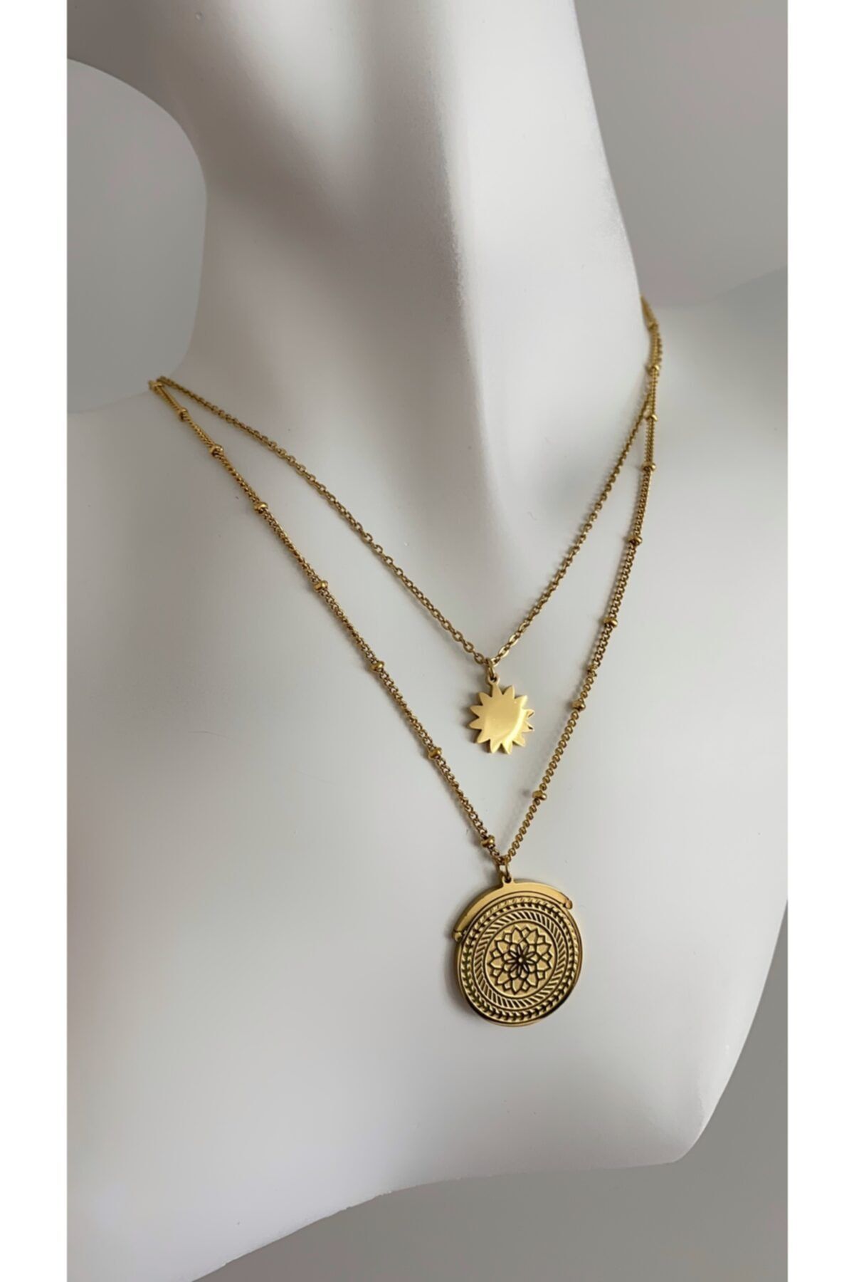 Âlâ Atelier Kararmaz Solmaz Ikili Yaşam Çiçeği Kutsal Geometrik Çelik Kolye Gold