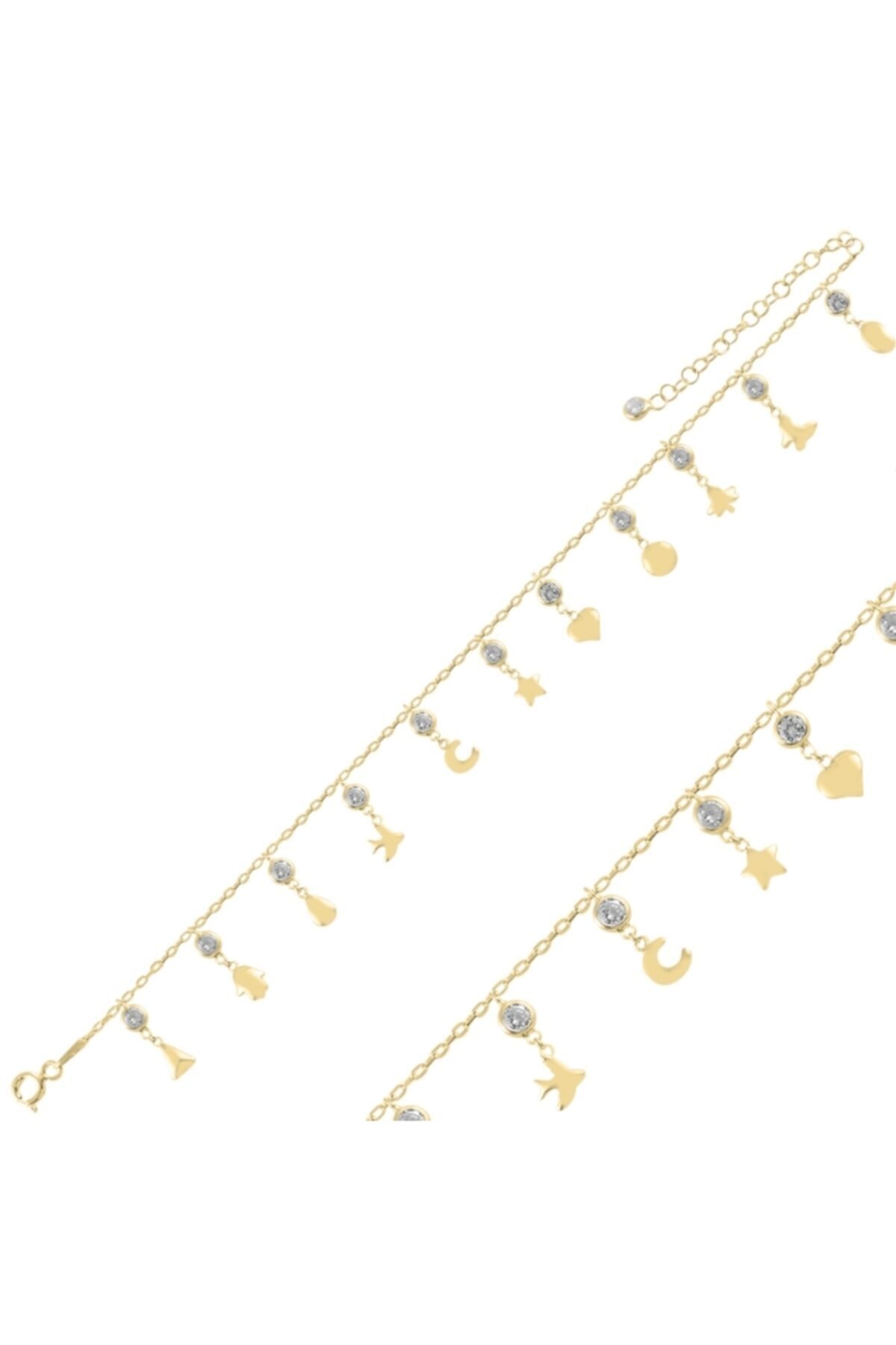 GÜMÜŞHAN Gümüş Sallantılı Karışık Desen & Zirkon Taşlı Halhal