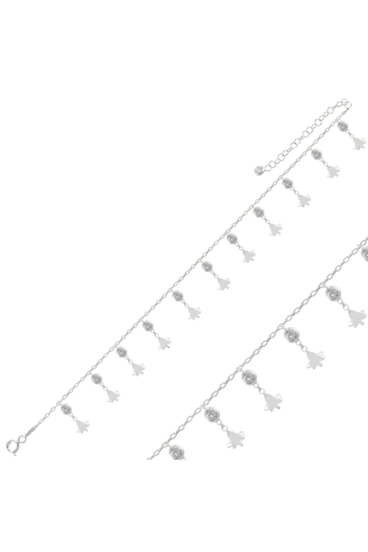 GÜMÜŞHAN Gümüş Sallantılı Çınar Yaprağı & Zirkon Taşlı Halhal