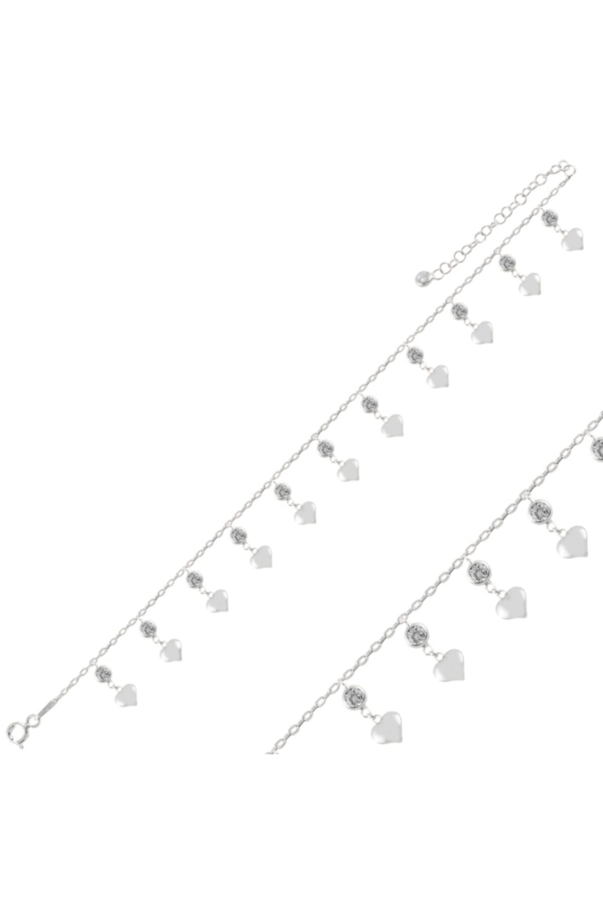 GÜMÜŞHAN Gümüş Sallantılı Kalp & Zirkon Taşlı Halhal