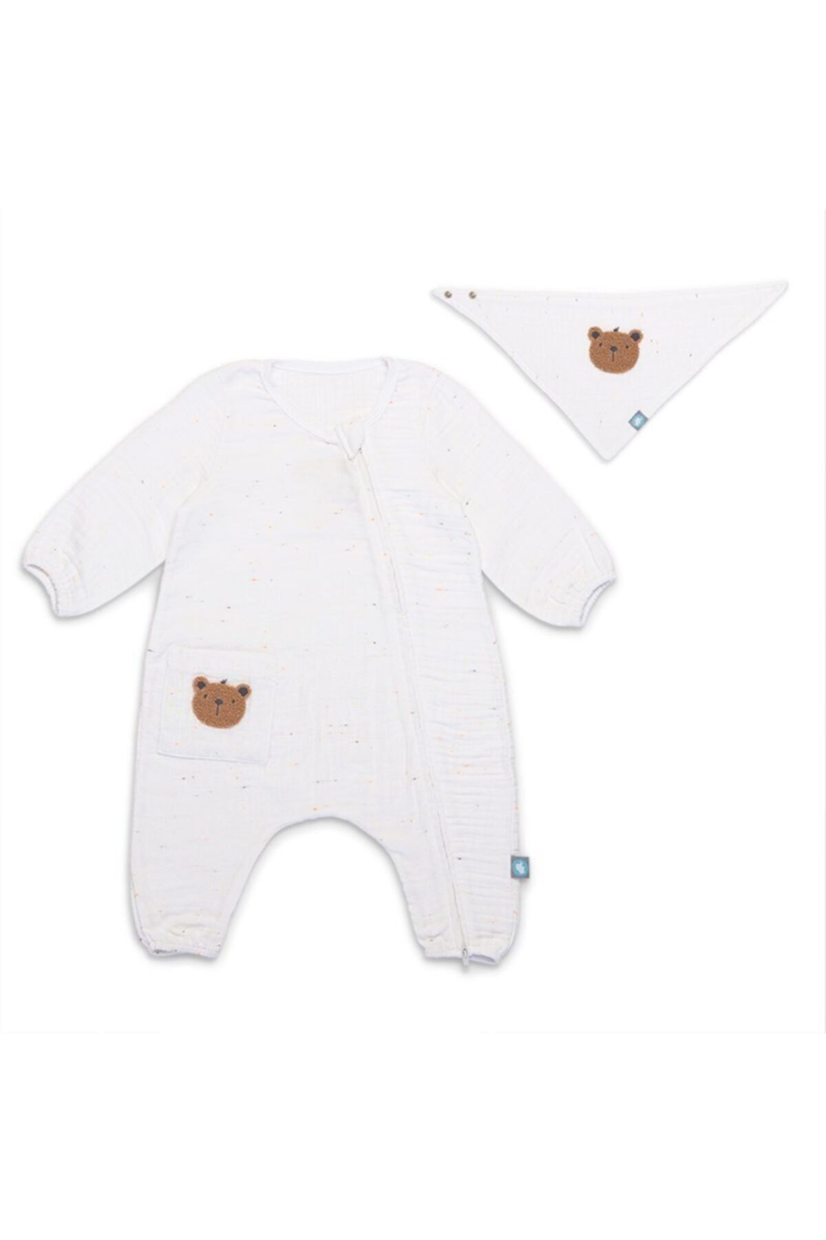 Funna Baby Bambu Muslin - 2'li Tulum Set - Teddy - Beyaz