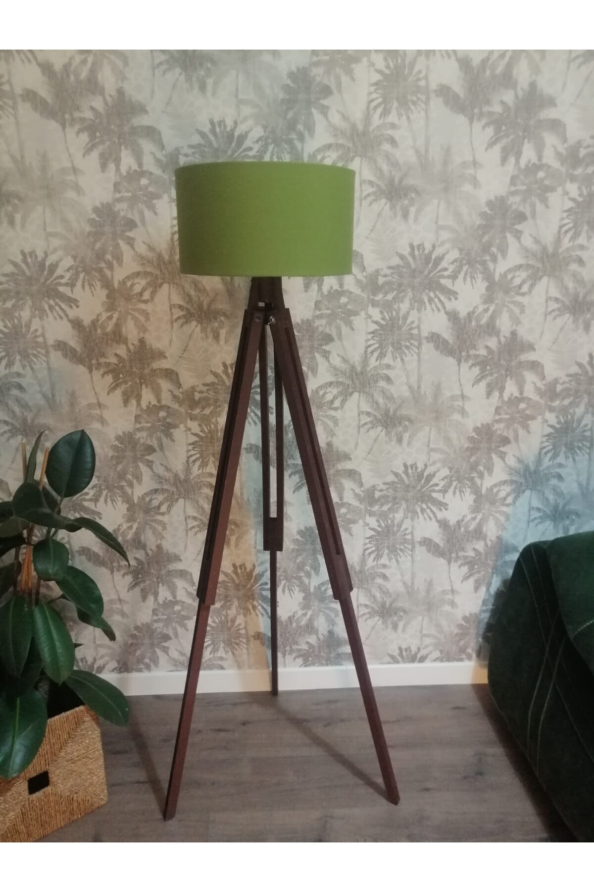 Homedit Loft Tasarım Tripod Lambader Köşe Lambası Abajur---yeşil-c