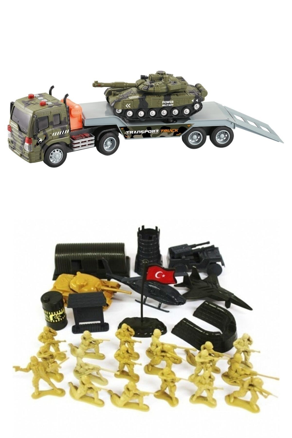 LABİRENTMARKET Sürtmeli Sesli Işıklı Askeri Tank Taşıyan Tır Ve Asker Seti