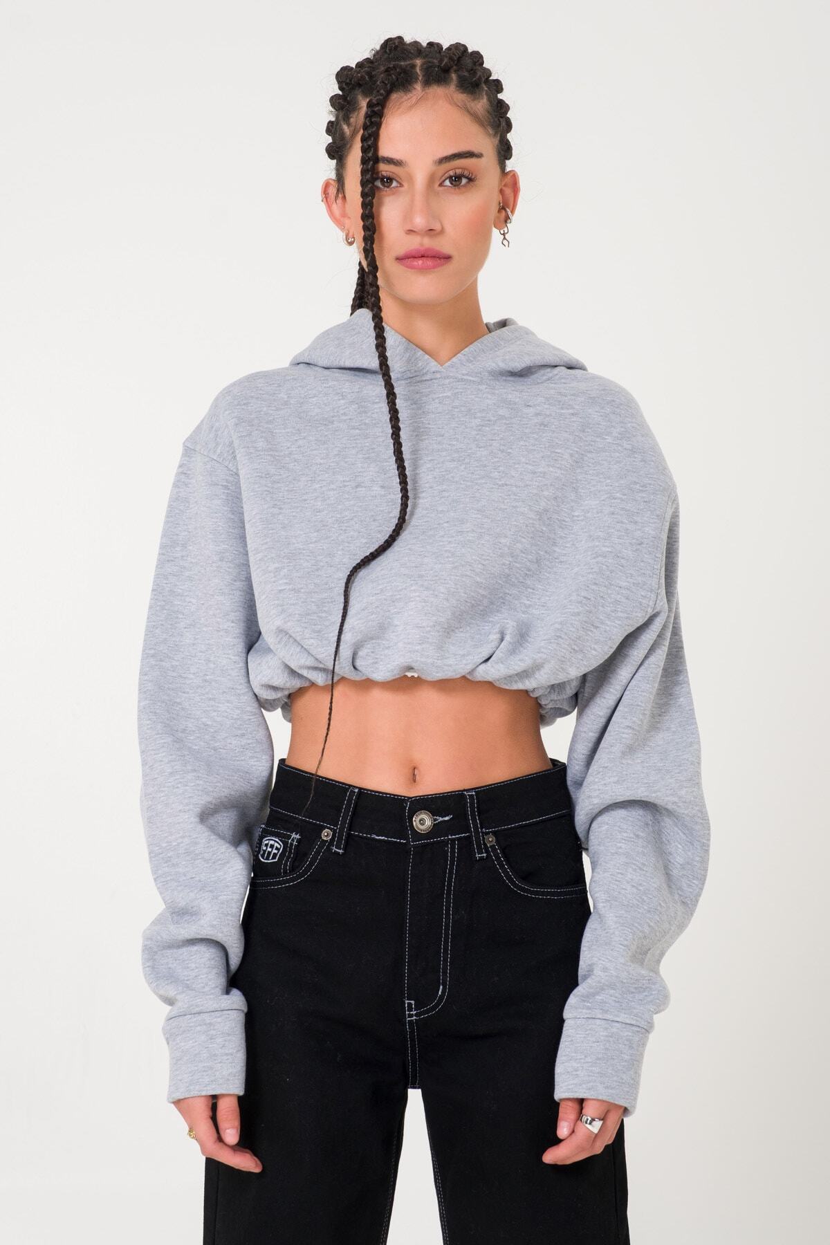 Fineapple Kışlık Gri Crop Sweatshirt