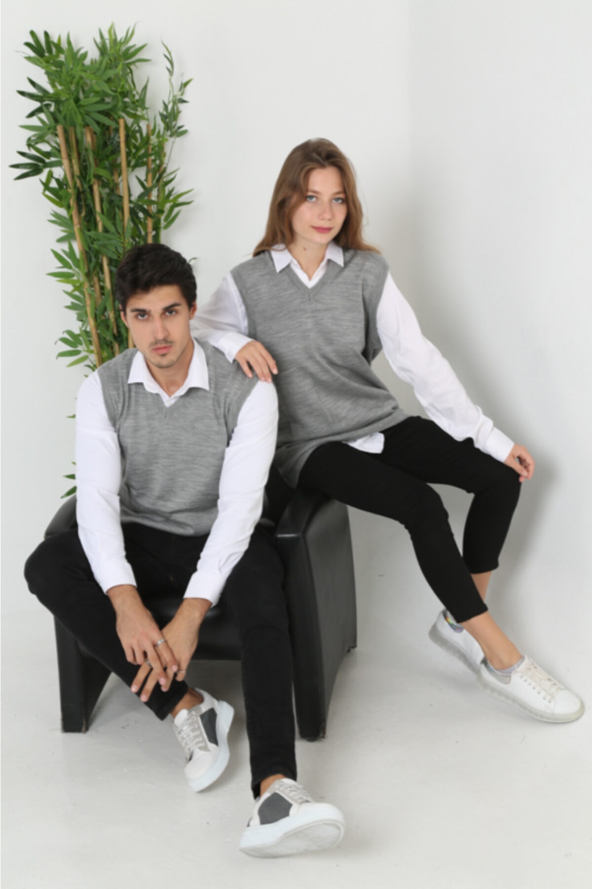 sbt SilverBeltTextil Sevgili Kombini Gri V Yaka Süveter Yelek ( Fiyatlar Tek Adet Içindir )