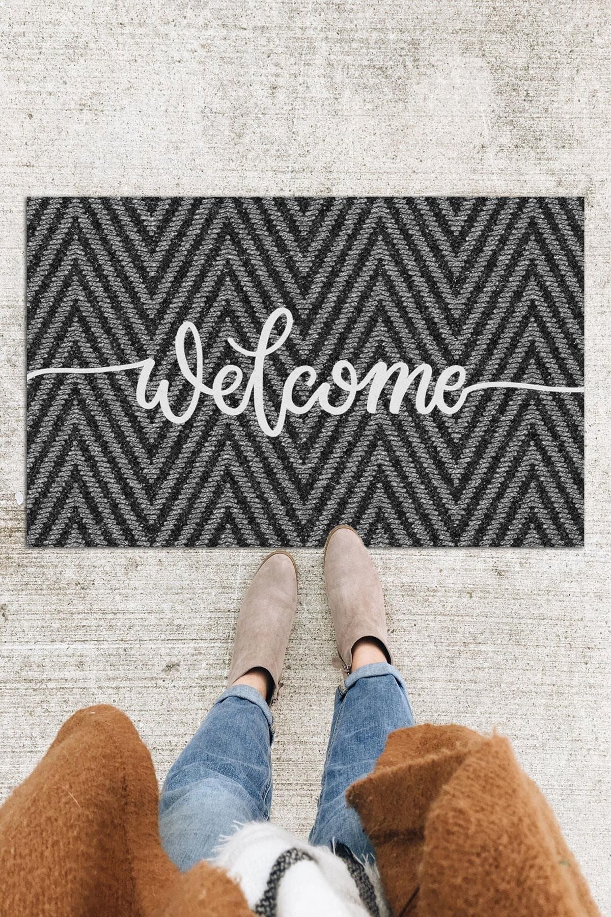 Buket Home Welcome Kapı Önü Paspası Dekoratif Kapı Paspası Dış Mekan Paspas Ev Içi Paspası 45x70cm