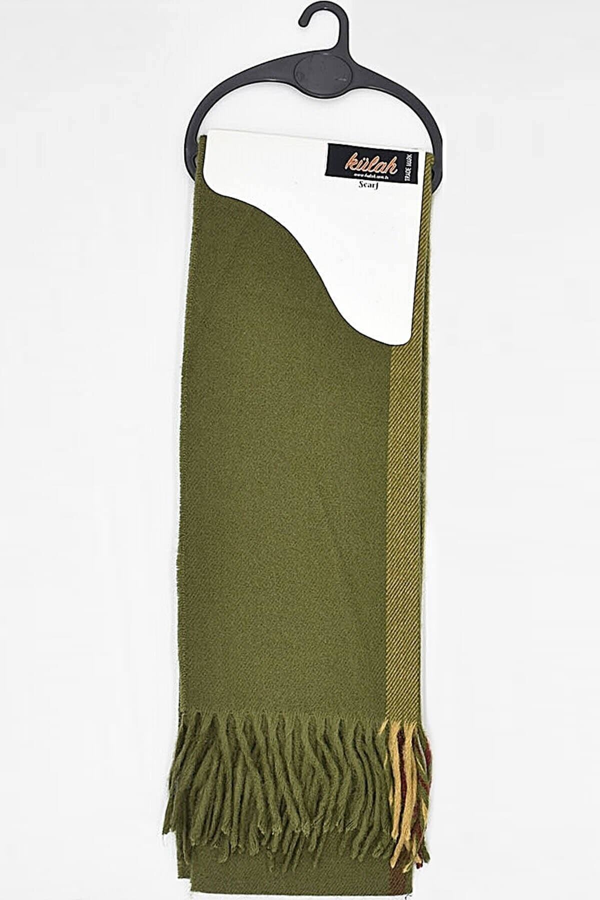 Külah Çizgili Erkek Atkı Dokuma Kaşkol-haki