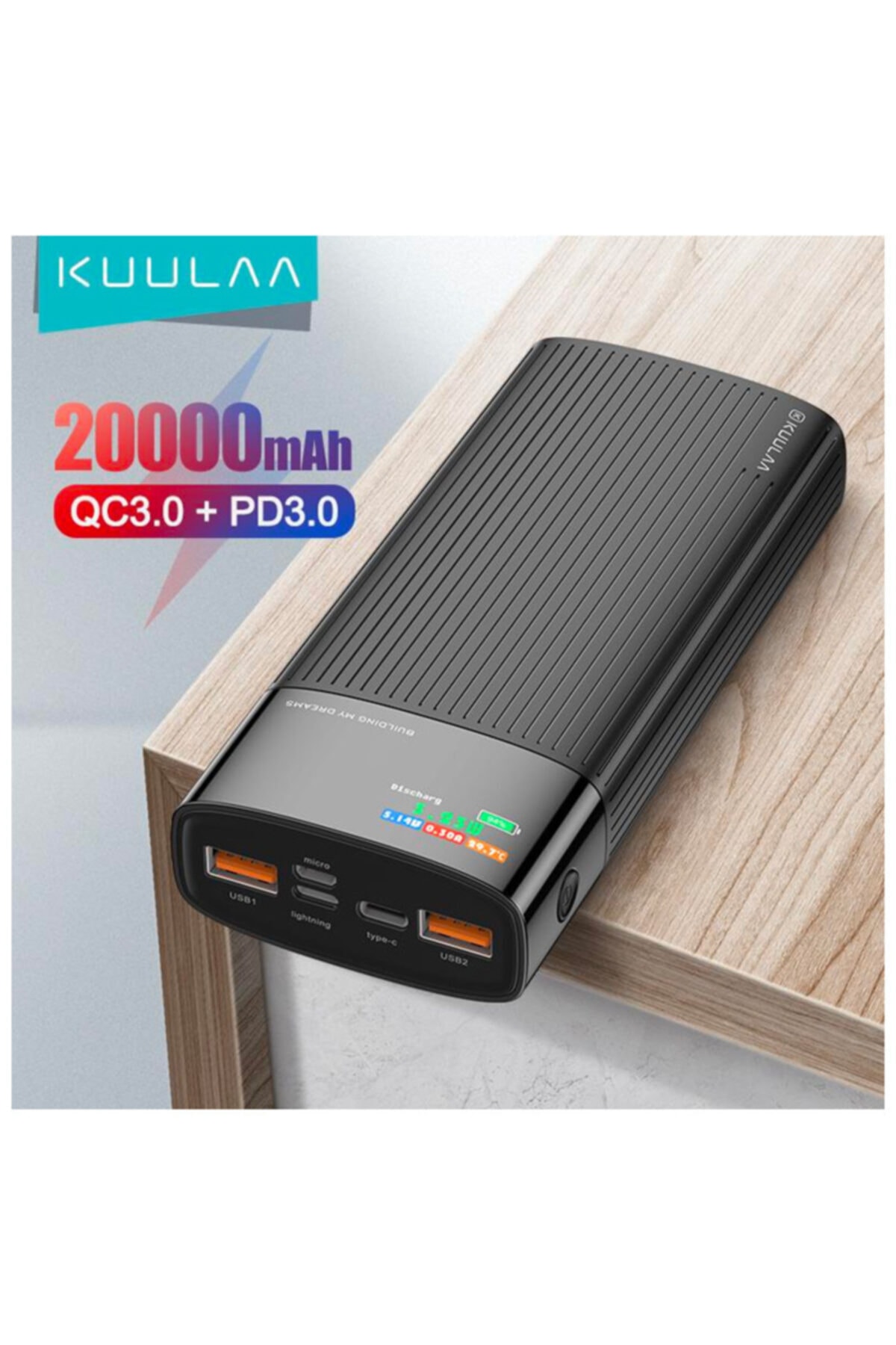 Kuulaa 20000mah 22.5w Hızlı Şarj Power Bank Type-c Pd Renkli Ekran