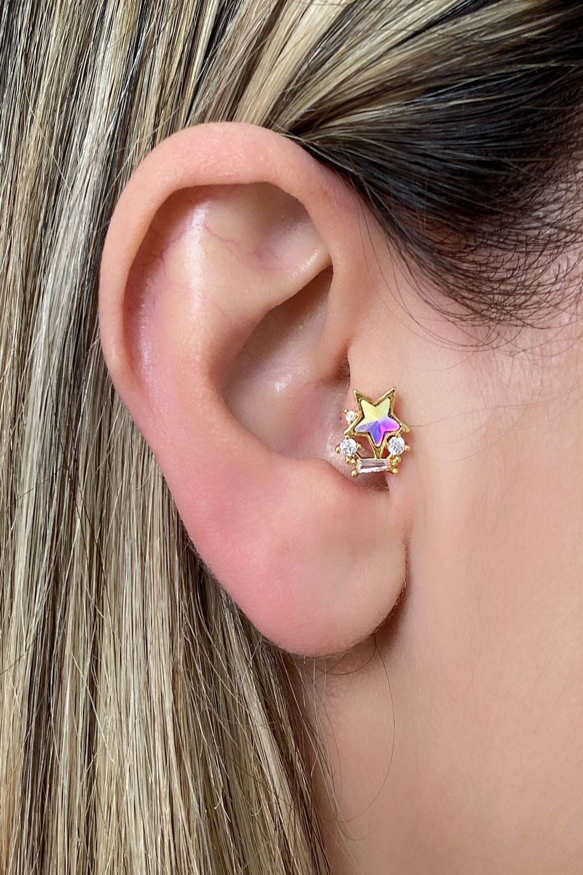 DERYA TURAN AKSESUAR Çelik Tragus Küpe Yıldız