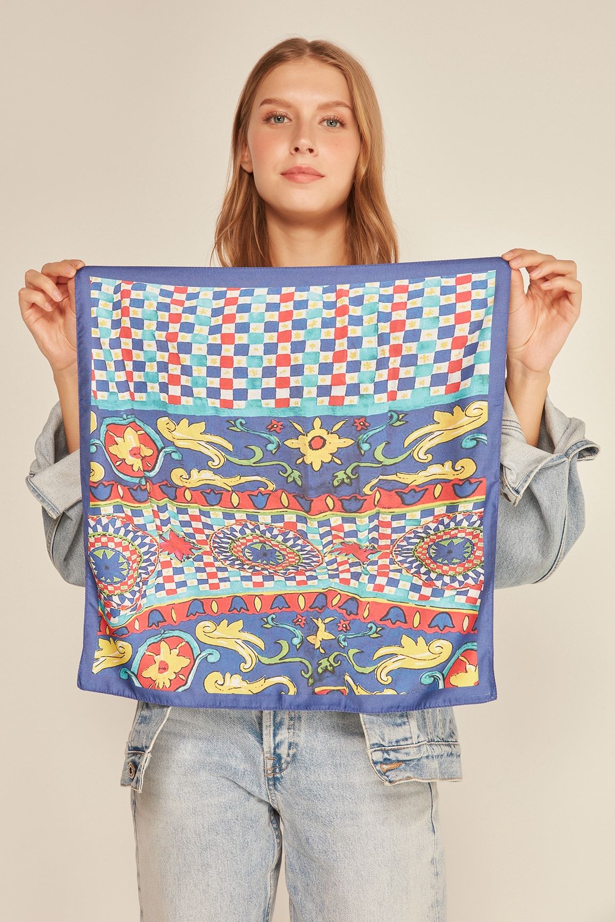 YLondon 13748 Dama Desenli Saks Bandana Fular
